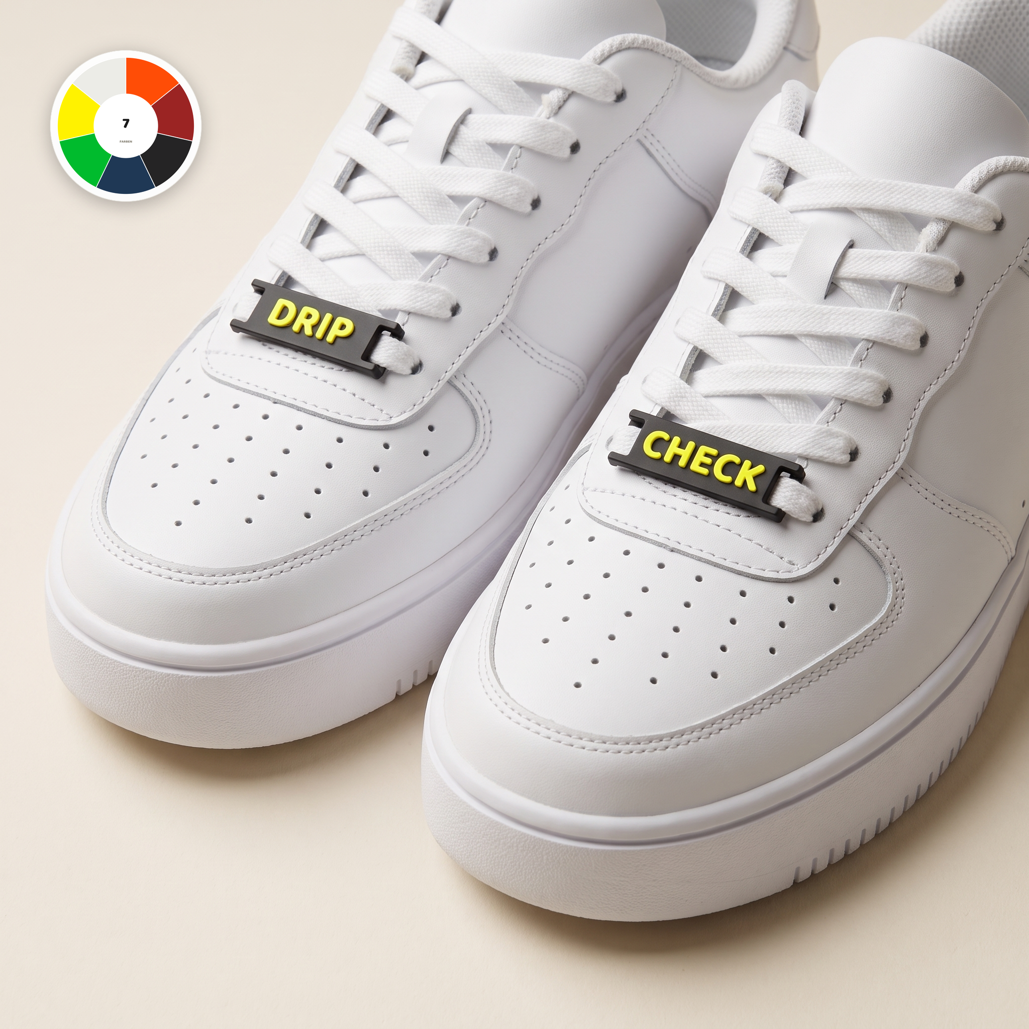 Drip Bundle – DRIP / CHECK lace tags on white sneakers